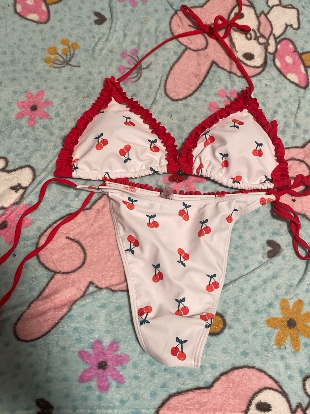 Cherry-Print Triangle Bikini Set